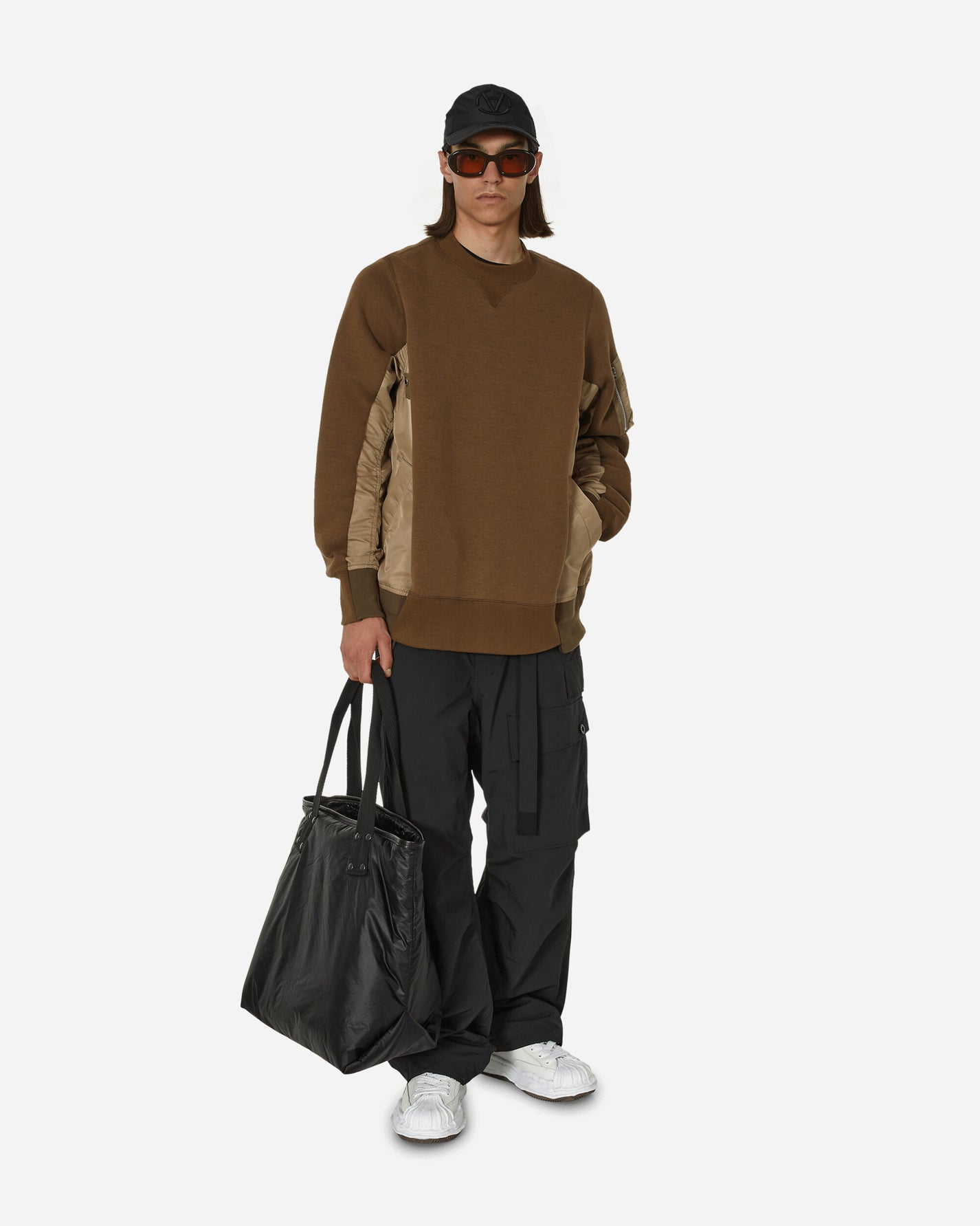 sacai Sponge Sweat X Nylon Twill Pullover Dark Beige/Dark Beige Sweatshirts Crewneck SCM-058 640